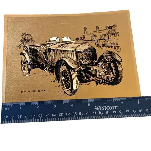 1928 Bentley Gold Foil Metallic Framed Vintage Etching art print - Picture 3 of 8